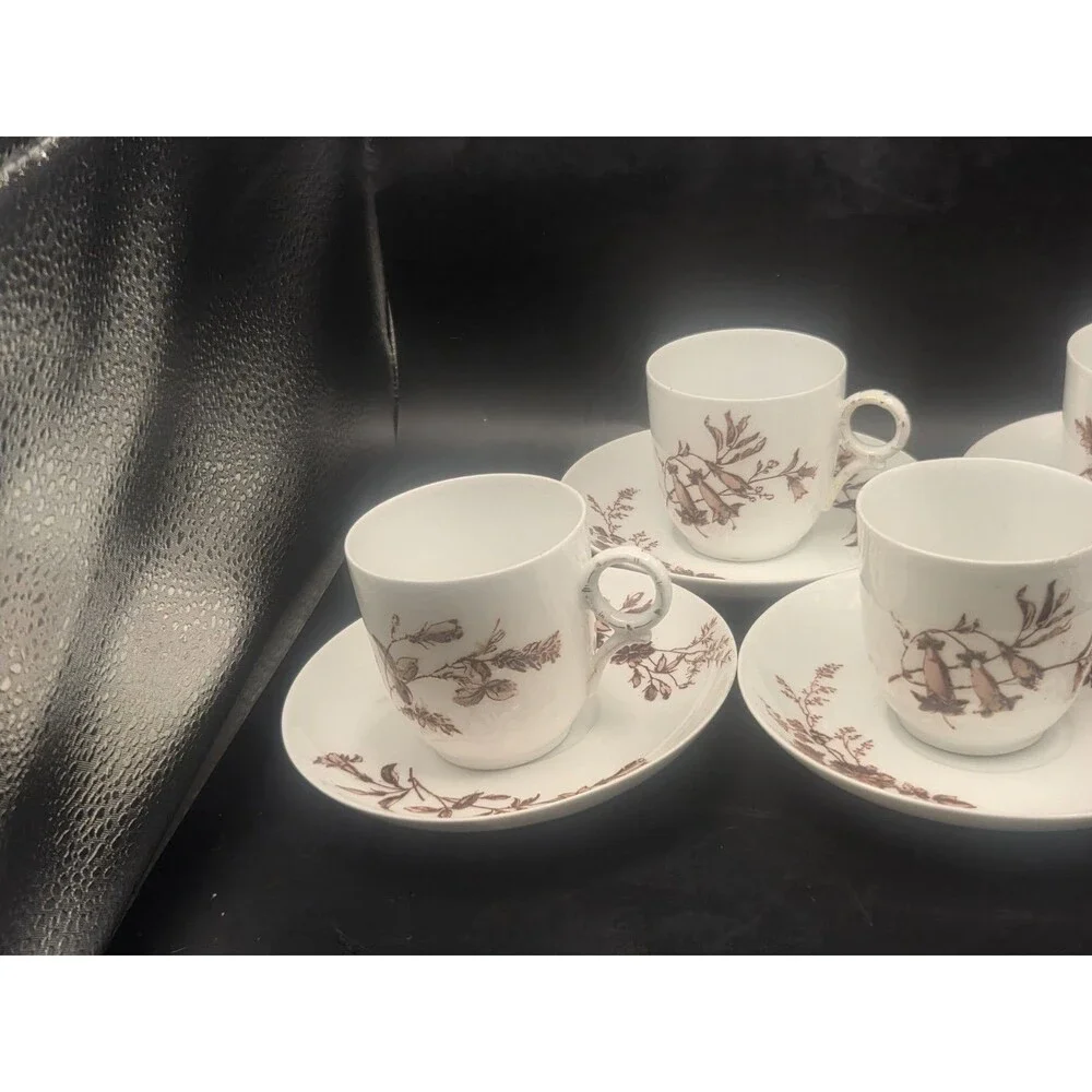 Antique Theodore Haviland Limoges France Set of 5 Demitasse Cups  Saucers Floral